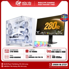 FULL BỘ  PC HTC GAMING  LIAN LI O11D VISION WHITE  (ASUS TUF GAMING VG279QM 27 Z790, I5-14600K, RTX 4060TI, 64GB 6000MHZ, SSD 1TB, 850W)