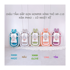 Chậu tắm gấp gọn hình thỏ kèm phao nhiệt kế