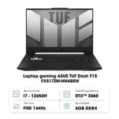 Laptop ASUS TUF Dash F15 FX517ZM-HN480W (Core™ i7-12650H | 8GB | 512GB | GeForce RTX™ 3060 | 15.6inch FHD | Windows 11 Home | Off Black)