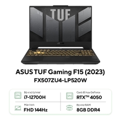 Laptop ASUS TUF Gaming F15 FX507ZU4-LP520W (Intel® Core™ i7-12700H | 8GB | 512GB | RTX™ 4050 6GB | 15.6-inch FHD 144Hz | Win 11| Jaeger Gray)