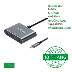 HUB chuyển đổi VegGieg 3 in 1 Type-c sang HDMI/USB3.0/PD V-TC03