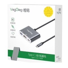 HUB chuyển đổi VegGieg 3 in 1 Type-c sang HDMI/USB3.0/PD V-TC03