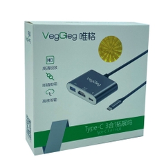 HUB chuyển đổi VegGieg 3 in 1 Type-c sang HDMI/USB3.0/PD V-TC03