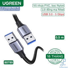 Cáp USB 3.0 Type-A hai đầu dương dài 0.5m Ugreen 80789