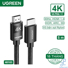 Cáp HDMI 1.4 bọc nylon dài 5m 4K30Hz Ugreen 40103