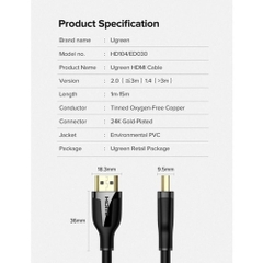 Cáp HDMI 2.0 cao cấp dài 2m 4K@60Hz Ugreen 60440