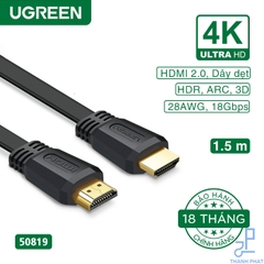 Cáp HDMI 2.0 dẹt dài 1,5m 4K@60Hz Ugreen 50819