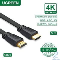 Cáp HDMI 2.0 dẹt dài 5m 4K@60Hz Ugreen 50821