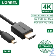 Cáp chuyển đổi Micro HDMI to HDMI dài 1m 4K60Hz Ugreen 30148
