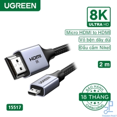 Cáp chuyển đổi Micro HDMI to HDMI 8K60Hz dài 2m Ugreen 15517