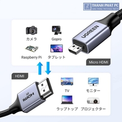 Cáp chuyển đổi Micro HDMI to HDMI 8K60Hz dài 2m Ugreen 15517