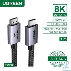 Cáp HDMI 2.1 Cao cấp dài 1m 8K@60Hz 48Gbps Ugreen 25908