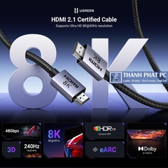 Cáp HDMI 2.1 Cao cấp dài 1m 8K@60Hz 48Gbps Ugreen 25908
