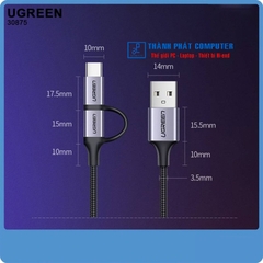 Cáp USB A sang Micro USB + Type-C dài 1m Ugreen 30875