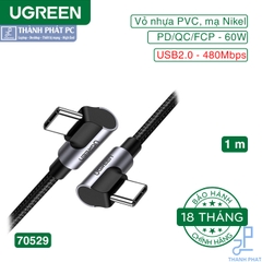 Cáp Type-C hai đầu bẻ góc 90 độ dài 1m Ugreen 70529