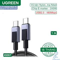 Cáp Type-C 240W bọc dù dài 1m Ugreen 45067