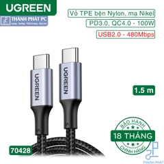 Cáp Type-C QC4.0, PD3.0 100W dài 1.5m Ugreen 70428