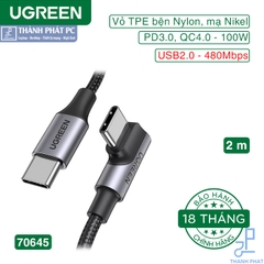 Cáp Type-C 100W bẻ góc 90 độ dài 2m Ugreen 70645