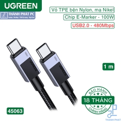 Cáp Type-C 100W bọc dù dài 1m Ugreen 45063