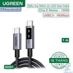 Cáp USB-C 100W có led báo dài 1m  Ugreen 35501