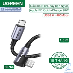Cáp Type-C sang Lightning bẻ góc 90 độ dài 1,5m Ugreen 60764