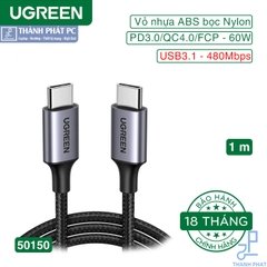 Cáp Type-C PD-60W bọc nylon dài 1m Ugreen 50150