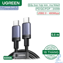 Cáp Type-C bọc dù 240W dài 0,5m Ugreen 65906