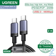 Cáp Type-C bọc dù 240W dài 2m Ugreen 65908