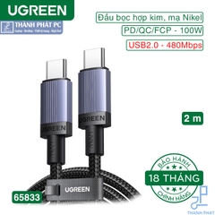 Cáp Type-C bọc dù 100W dài 2m Ugreen 65833