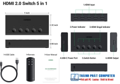 Bộ gộp HDMI 5 vào 1 ra chuẩn 2.0 4K60Hz Ugreen 90512
