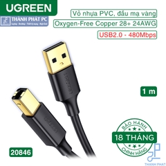 Cáp máy in USB 2.0 mạ vàng dài 1m Ugreen 20846