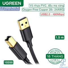 Cáp máy in USB 2.0 mạ vàng dài 1.5m Ugreen 10350