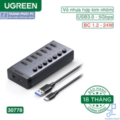 Bộ HUB chia 7 cổng USB 3.0 5Gbps vỏ nhôm, công tắc Ugreen 30778