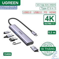 Hub USB Type-C 5 in 1 HDMI 4K@30Hz Ugreen 15495