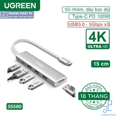 Hub Type-C 5 trong 1 Revodok HDMI USB3.0 PD Ugreen 35580