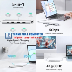 Hub Type-C 5 trong 1 Revodok HDMI USB3.0 PD Ugreen 35580