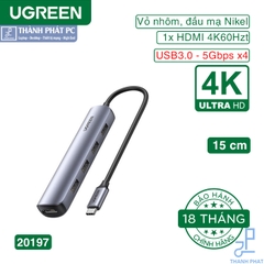Hub Type C 5 in 1 USB3.0 & HDMI 4K Ugreen 20197