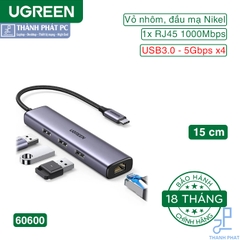 Hub Type-C vỏ nhôm USB 3.0 & Lan Gigabit Ugreen 60600