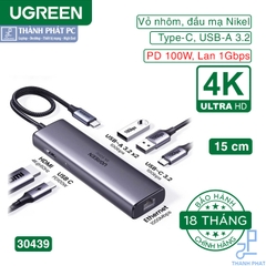 Hub Type-C 6 in 1 HDMI 4K@60Hz USB 3.0/LAN/PD 100W Ugreen 45000