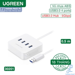 Bộ chia USB 3.0 4 cổng hỗ trợ cấp nguồn Type-C dài 50cm Ugreen 30201