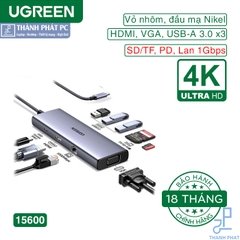 Hub Type-C 9 in 1 HDMI VGA USB3.0 Lan 1Gbps SD/TF PD Ugreen 15600