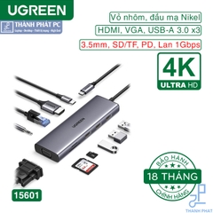 Hub Type-C 10 in 1 HDMI/VGA/USB/Lan 3.5mm/SD/TF/PD Ugreen 15601