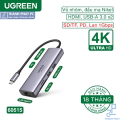 Hub Type-C 7 in 1 HDMI/USB/LAN Gigabit/PD 100W/SD/TF Ugreen 60515