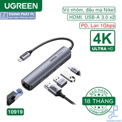 Hub Type-C 5 in 1 HDMI/ USB 3.0/ Lan Gigabit/ PD Ugreen 10919