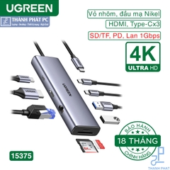 Hub Type-C  9 in 1 HDMI Lan USB 3.0 SD/TF PD Ugreen 15375