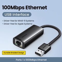 Cáp USB 2.0 to Lan 10/100Mbps vỏ hợp kim Ugreen 15632