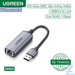 Cáp USB 3.0 to Lan hỗ trợ 10/100/1000Mbps Ugreen 50922