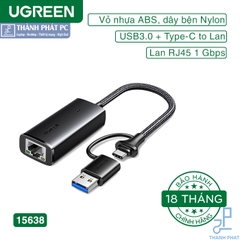 Cáp USB-A & Type-C 3.0 to Lan Gigabit 10/100/1000Mbps Ugreen 15638