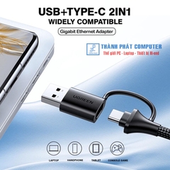 Cáp USB-A & Type-C 3.0 to Lan Gigabit 10/100/1000Mbps Ugreen 15638