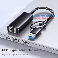 Cáp USB-A & Type-C 3.0 to Lan Gigabit 10/100/1000Mbps Ugreen 15638